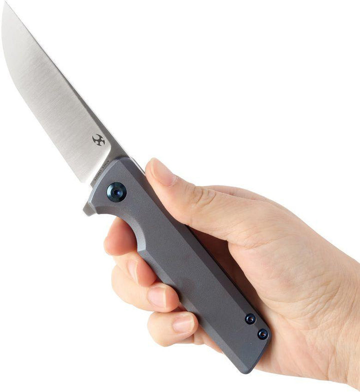 Kansept Knives Anomaly Framelock Blue Orange Peel Titanium Satin Drop Point S35VN - Knives.mx