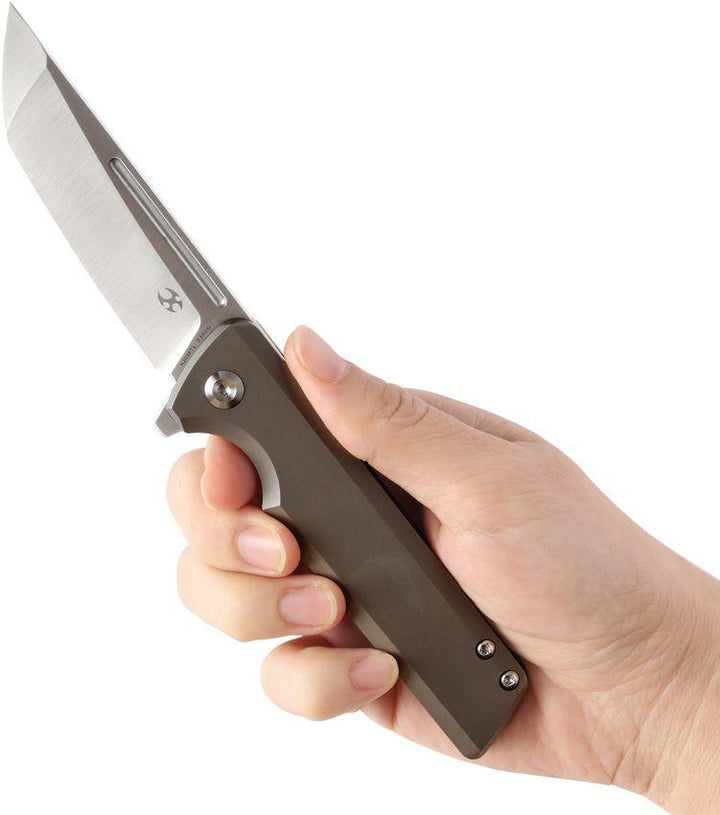 Kansept Knives Anomaly Framelock Bronze Anodized Titanium Satin Tanto S35VN - Knives.mx