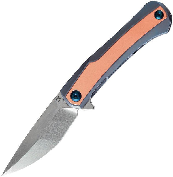 Kansept Knives Kratos Blue Anodized Titanium w Red Copper Inlay Stonewash CPM S35VN - Knives.mx