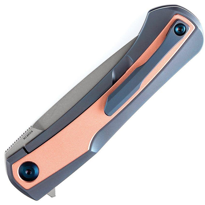 Kansept Knives Kratos Blue Anodized Titanium w Red Copper Inlay Stonewash CPM S35VN - Knives.mx