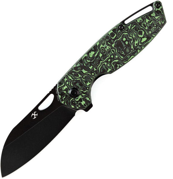 Kansept Knives Model 6 Framelock Green Carbon Fiber Black Stonewash CPM-20CV - Knives.mx