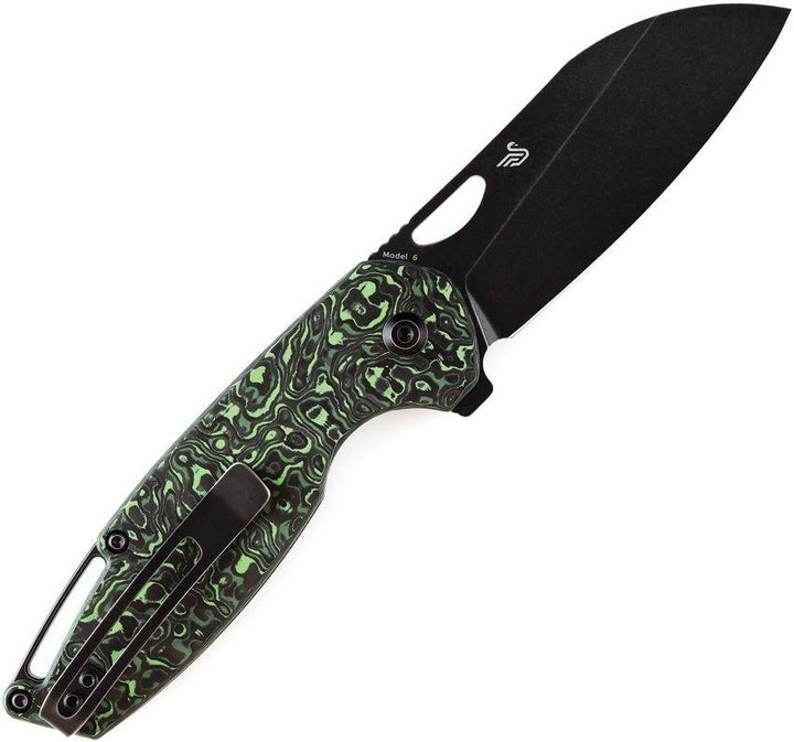 Kansept Knives Model 6 Framelock Green Carbon Fiber Black Stonewash CPM-20CV - Knives.mx