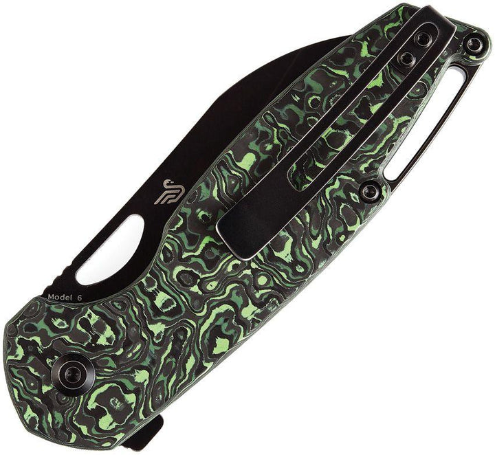 Kansept Knives Model 6 Framelock Green Carbon Fiber Black Stonewash CPM-20CV - Knives.mx