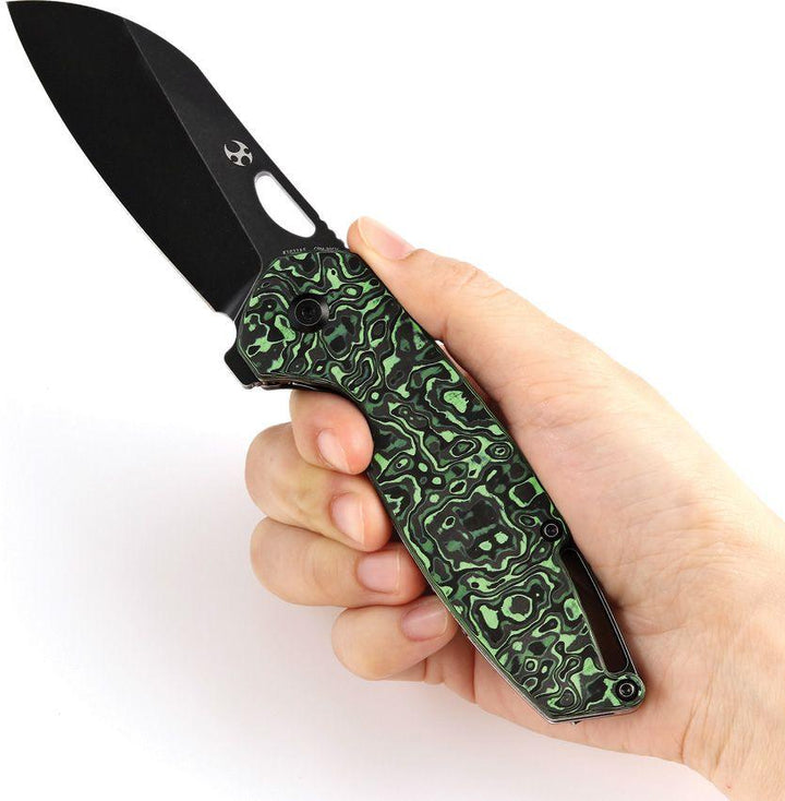 Kansept Knives Model 6 Framelock Green Carbon Fiber Black Stonewash CPM-20CV - Knives.mx