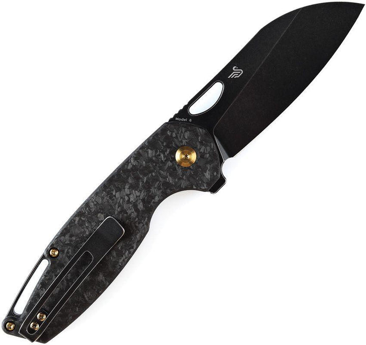 Kansept Knives Model 6 Framelock Shredded Carbon Fiber Black Stonewash CPM-20CV - Knives.mx
