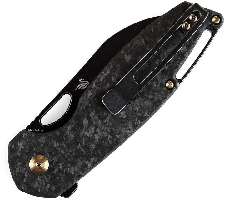 Kansept Knives Model 6 Framelock Shredded Carbon Fiber Black Stonewash CPM-20CV - Knives.mx