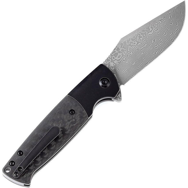Kansept Knives Skikari SBL Button Lock Twill Carbon Fiber Clip Point Damascus - Knives.mx