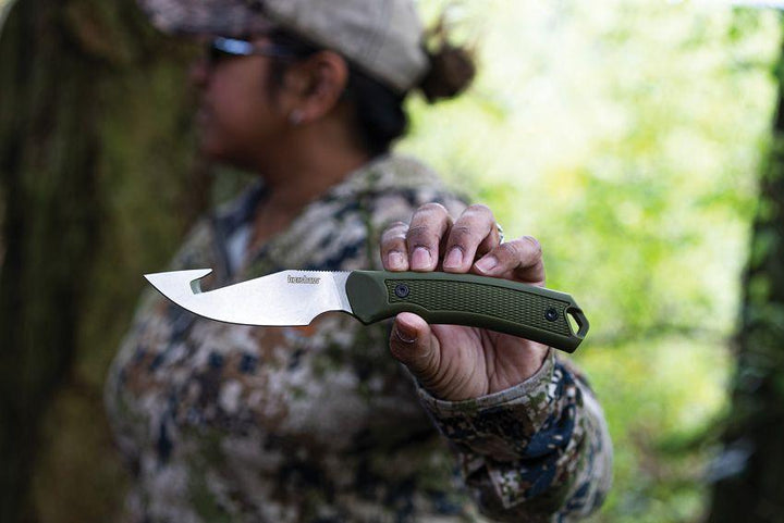 Kershaw Deschutes Guthook Skinner Green Rubberized Polypropylene Stonewash D2 - Knives.mx