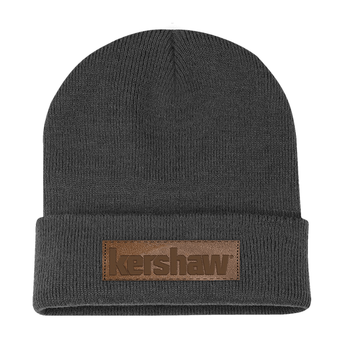 Kershaw Gray Beanie With Leather Patch - Knives.mx