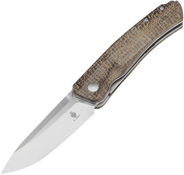 Kizer Cutlery Agressor Linerlock Brown Burlap Micarta Stonewash 154CM - Knives.mx