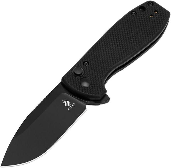 Kizer Cutlery Amicus Button Lock Blackout G10 9Cr18MoV - Knives.mx