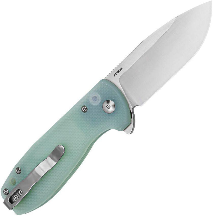 Kizer Cutlery Amicus Button Lock Jade G10 Satin 9Cr18MoV - Knives.mx