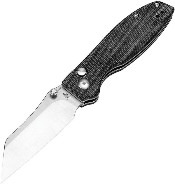 Kizer Cutlery Cryptid Button Lock Black Canvas Micarta Satin 154CM - Knives.mx