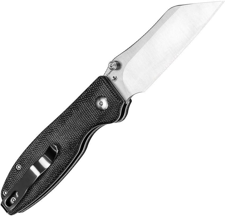 Kizer Cutlery Cryptid Button Lock Black Canvas Micarta Satin 154CM - Knives.mx