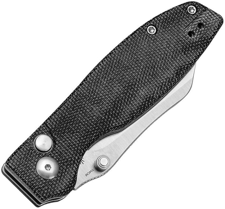 Kizer Cutlery Cryptid Button Lock Black Canvas Micarta Satin 154CM - Knives.mx