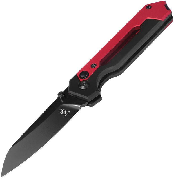 Kizer Cutlery Hyper Button Lock Black/Red Aluminum Black S35VN - Knives.mx