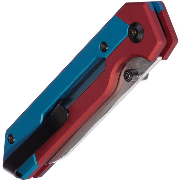 Kizer Cutlery Hyper Button Lock Blue/Red Aluminum Stonewash S35VN - Knives.mx