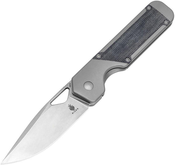 Kizer Cutlery Militaw Framelock Gray Titanium w Black Micarta Stonewash S35VN - Knives.mx