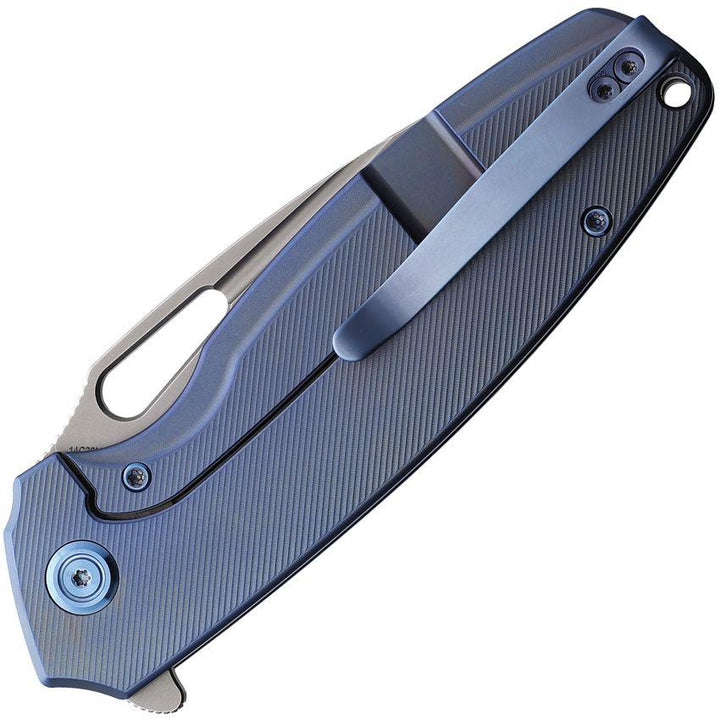 Kubey Tityus Framelock Blue Textured Titanium Bead Blast 14C28N Sandvik - Knives.mx