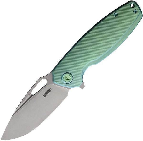 Kubey Tityus Framelock Green Textured Titanium Bead Blast 14C28N Sandvik - Knives.mx