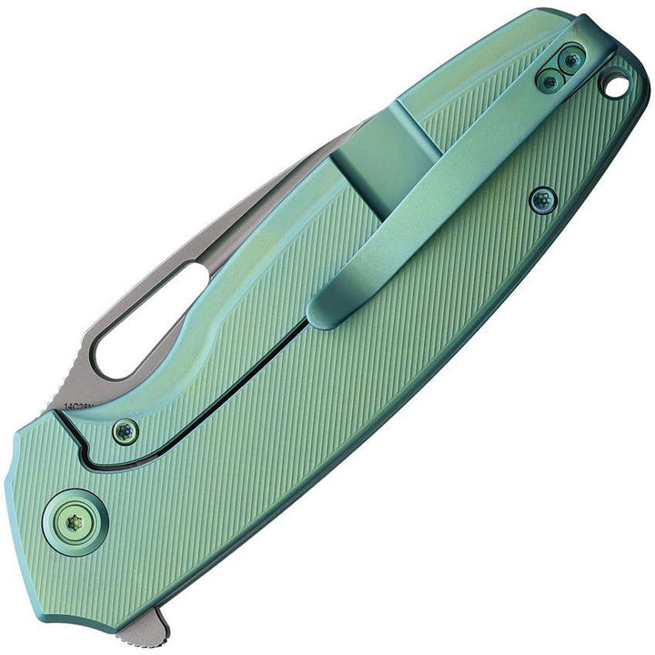 Kubey Tityus Framelock Green Textured Titanium Bead Blast 14C28N Sandvik - Knives.mx