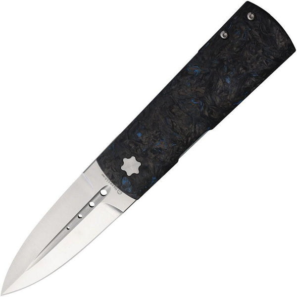 Maserin Daga Framelock Blue Fat Carbon Fiber w Blue Titanium Back Satin Dagger Elmax - Knives.mx