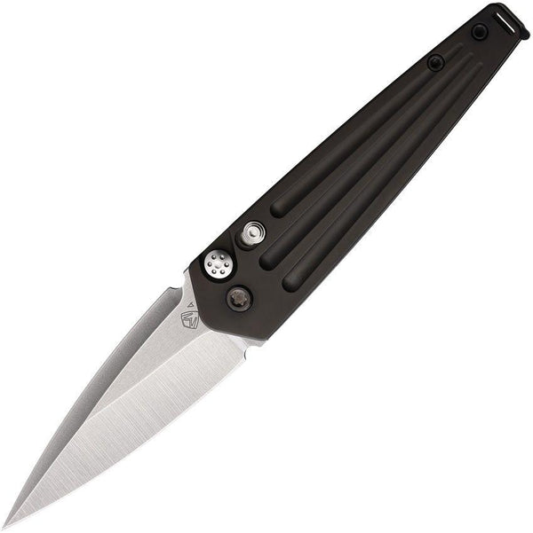 Medford Auto Nosferatu Button Lock Black Titanium Tumbled S45VN - Knives.mx