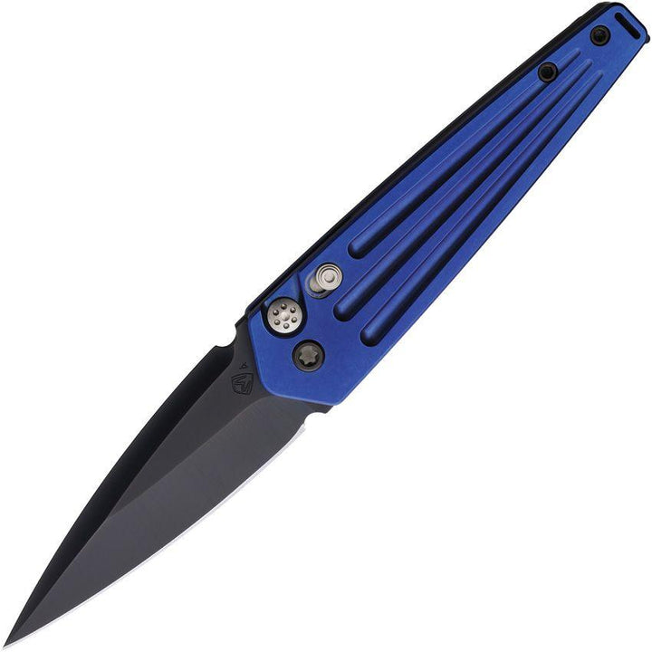 Medford Auto Nosferatu Button Lock Blue Anodized Titanium Black DLC S35VN - Knives.mx