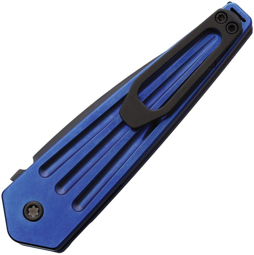 Medford Auto Nosferatu Button Lock Blue Anodized Titanium Black DLC S35VN - Knives.mx