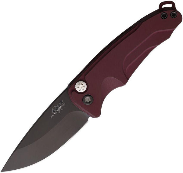 Medford Auto Smooth Criminal Button Red Anodized Aluminum Black PVD S35VN - Knives.mx