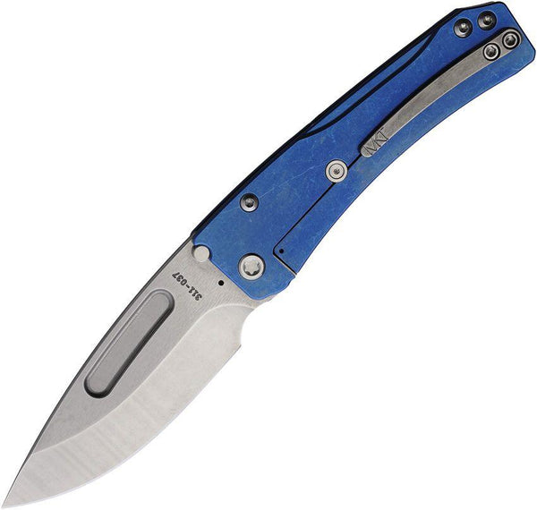 Medford Slim Midi Framelock Blue Anodized Titanium Tumbled S45VN Left Hand (Zurdos) - Knives.mx