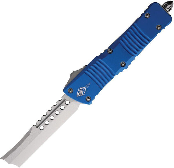 Microtech Auto Combat Hellhound Blue Anodized Aluminum Apocalyptic Bohler M390 - Knives.mx