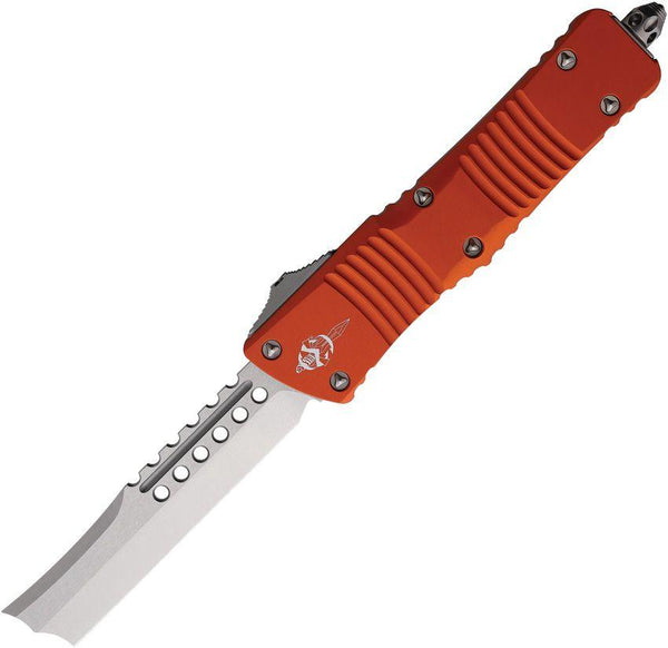 Microtech Auto Combat Hellhound Orange Anodized Aluminum Stonewash Razor Bohler M390 - Knives.mx