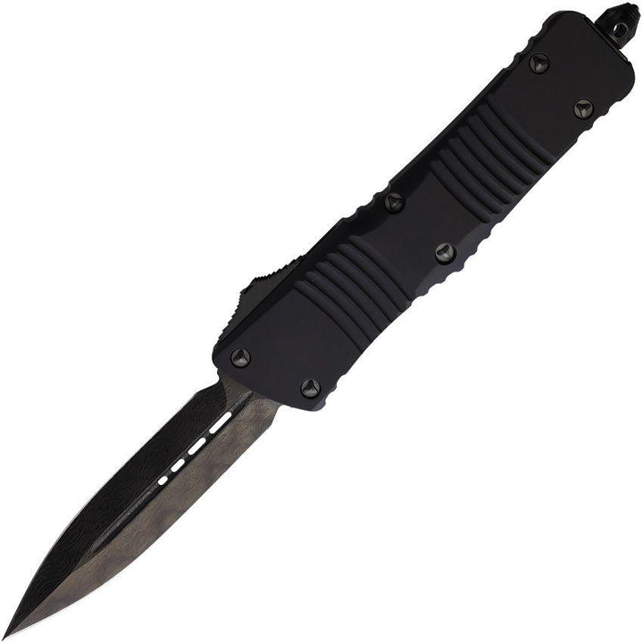 Microtech Auto Combat Troodon D/E Black Aluminum DLC Damascus - Knives.mx