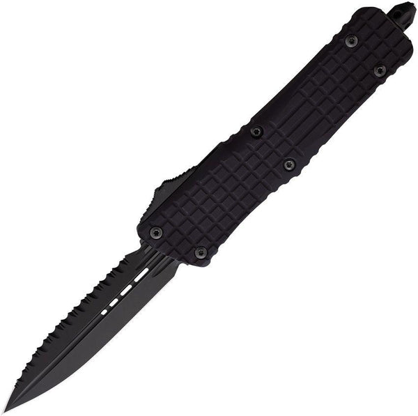 Microtech Auto Combat Troodon F/S Delta Black Grenade Pattern Aluminum Black DLC Bohler M390 - Knives.mx