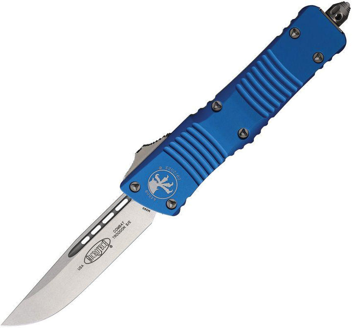 Microtech Auto Combat Troodon S/E OTF Blue Anodized Aluminum Stonewash Bohler M390 - Knives.mx