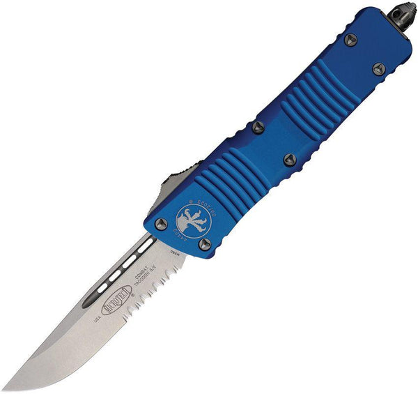 Microtech Auto Combat Troodon S/E OTF Blue Anodized Aluminum Stonewash Serrated Bohler M390 - Knives.mx