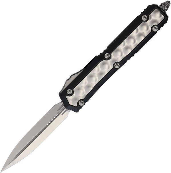 Microtech Auto Makora D/E OTF Black Aluminum w SW Bubble Aluminum Insert Stonewash Premium Steel - Knives.mx