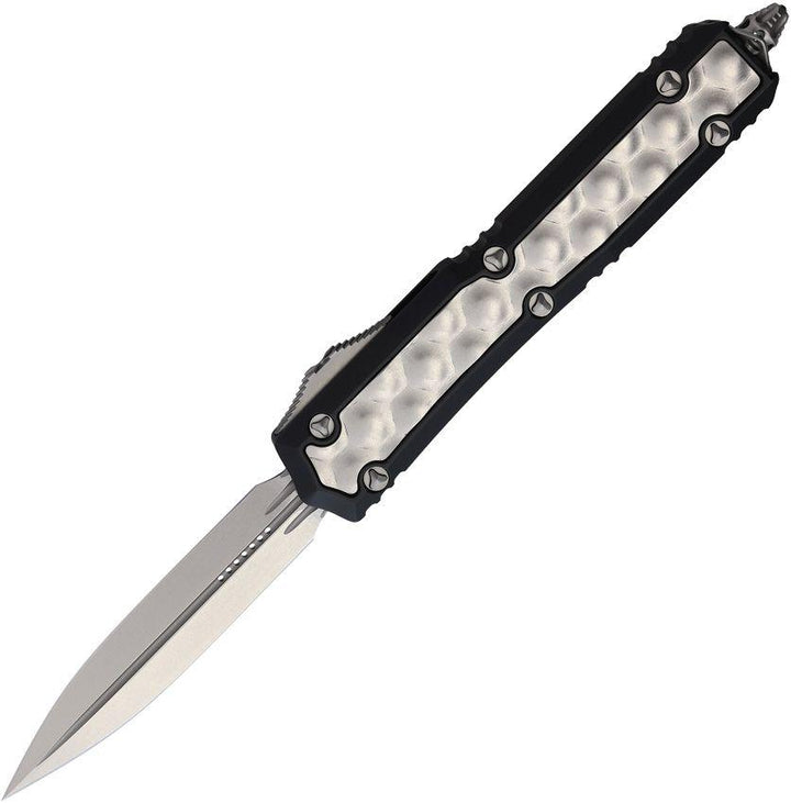 Microtech Auto Makora D/E OTF Black Aluminum w SW Bubble Aluminum Insert Stonewash Premium Steel - Knives.mx