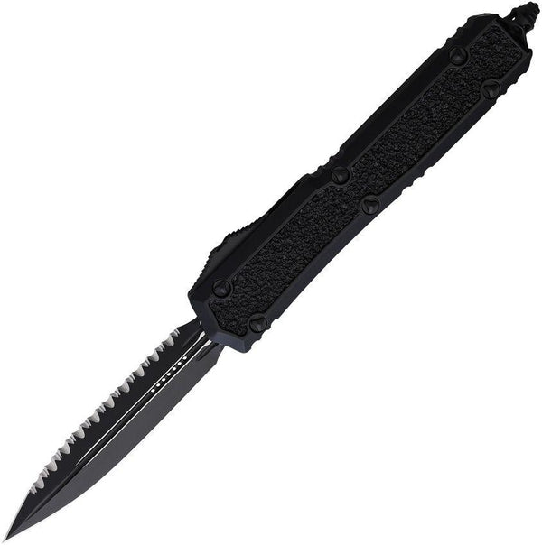 Microtech Auto Makora D/E OTF Blackout Anodized Aluminum w Textured Inserts Cerakote Serrated Bohler M390 - Knives.mx