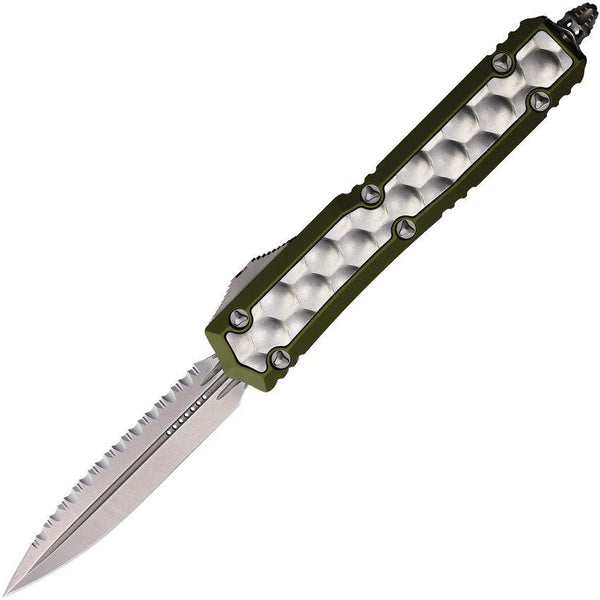 Microtech Auto Makora D/E OTF Green Anodized Aluminum w Sw Bubble Insert Stonewash Serrated Bohler M390 - Knives.mx