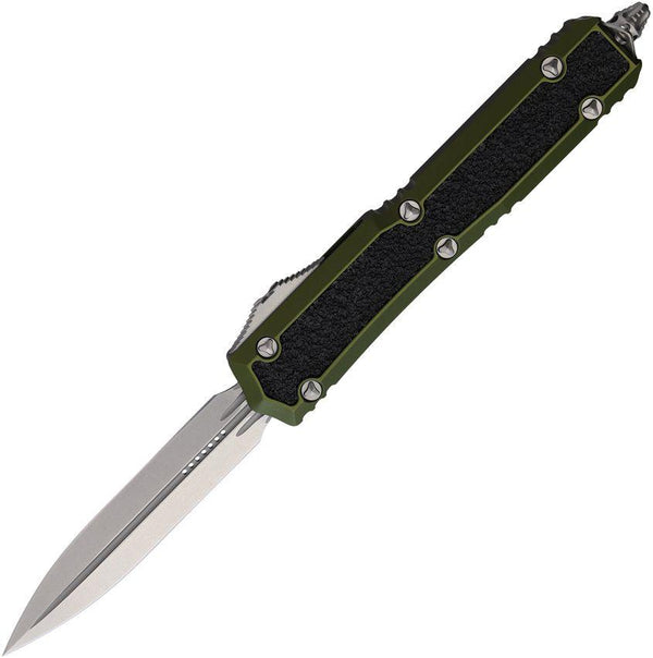 Microtech Auto Makora D/E OTF OD Green Aluminum w Textured Inserts Stonewash Bohler M390 - Knives.mx