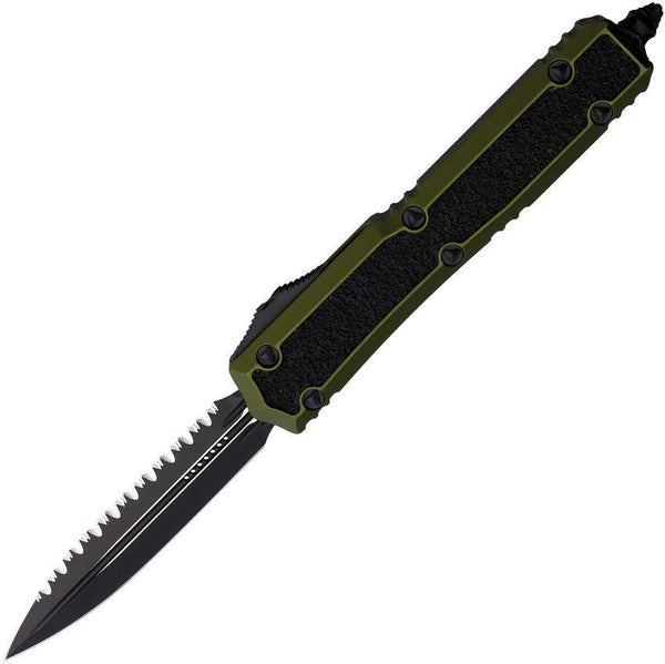 Microtech Auto Makora D/E OTF OD Green Anodized Aluminum w Textured Inserts Cerakote Serrated Bohler M390 - Knives.mx