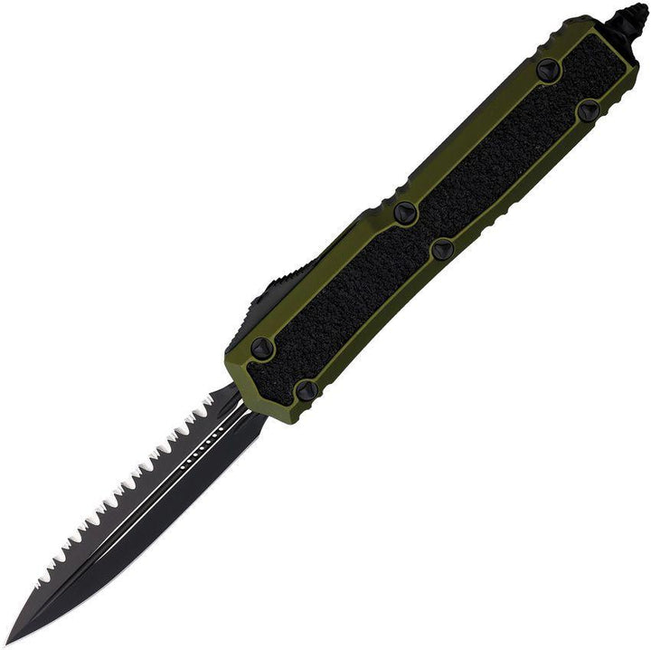 Microtech Auto Makora D/E OTF OD Green Anodized Aluminum w Textured Inserts Cerakote Serrated Bohler M390 - Knives.mx