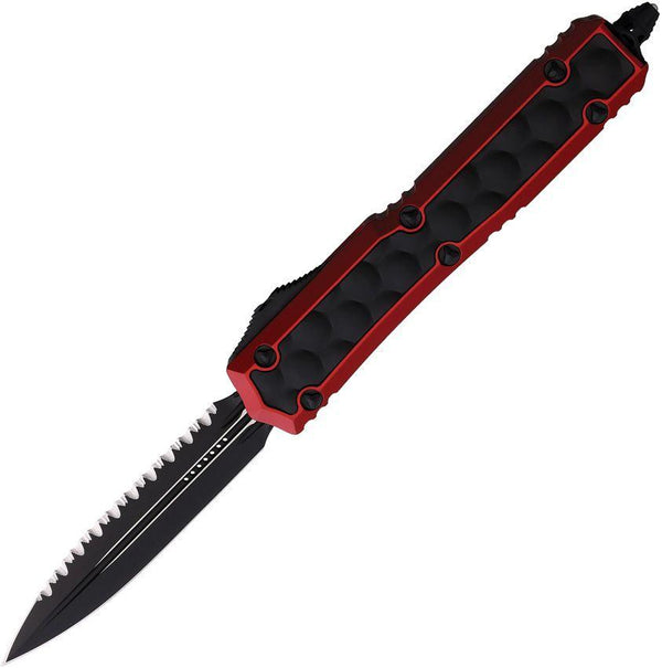 Microtech Auto Makora D/E OTF Red Anodized Aluminum Black Bubble Insert Cerakote Serrated Premium Steel - Knives.mx
