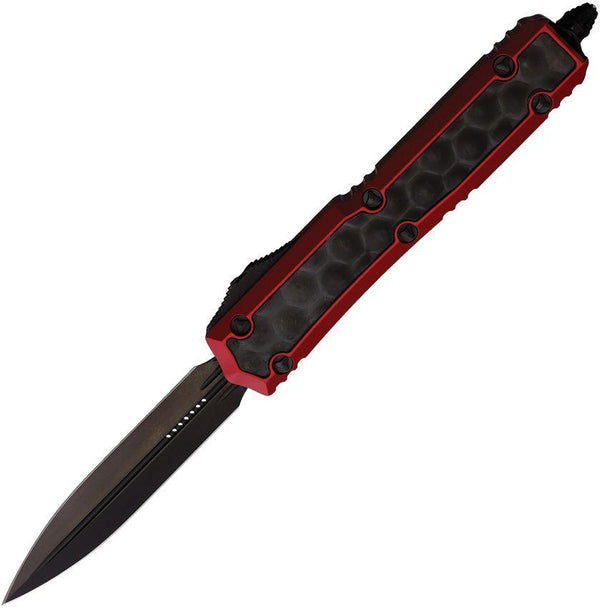 Microtech Auto Makora D/E OTF Red Anodized Aluminum w Black Bubble Aluminum Insert DLC Premium Steel - Knives.mx