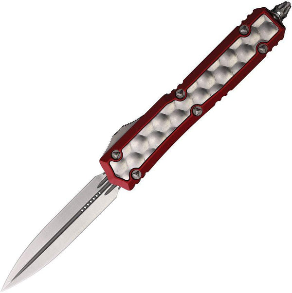 Microtech Auto Makora D/E OTF Red Anodized Aluminum w Sw Bubble Insert Stonewash Bohler M390 - Knives.mx
