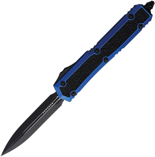 Microtech Auto Makora I 2021 D/E Blue Anodized Aluminum w Black Textured Insert Cerakote Premium Steel - Knives.mx