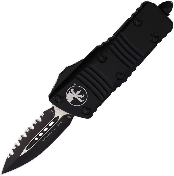 Microtech Auto Mini Troodon D/E OTF Black Anodized Aluminum Cerakote & Satin Serrated Bohler M390 - Knives.mx