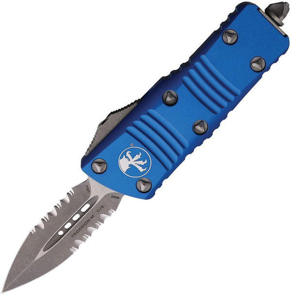 Microtech Auto Mini Troodon D/E OTF Blue Anodized Aluminum Apocalyptic P/S Bohler M390 - Knives.mx